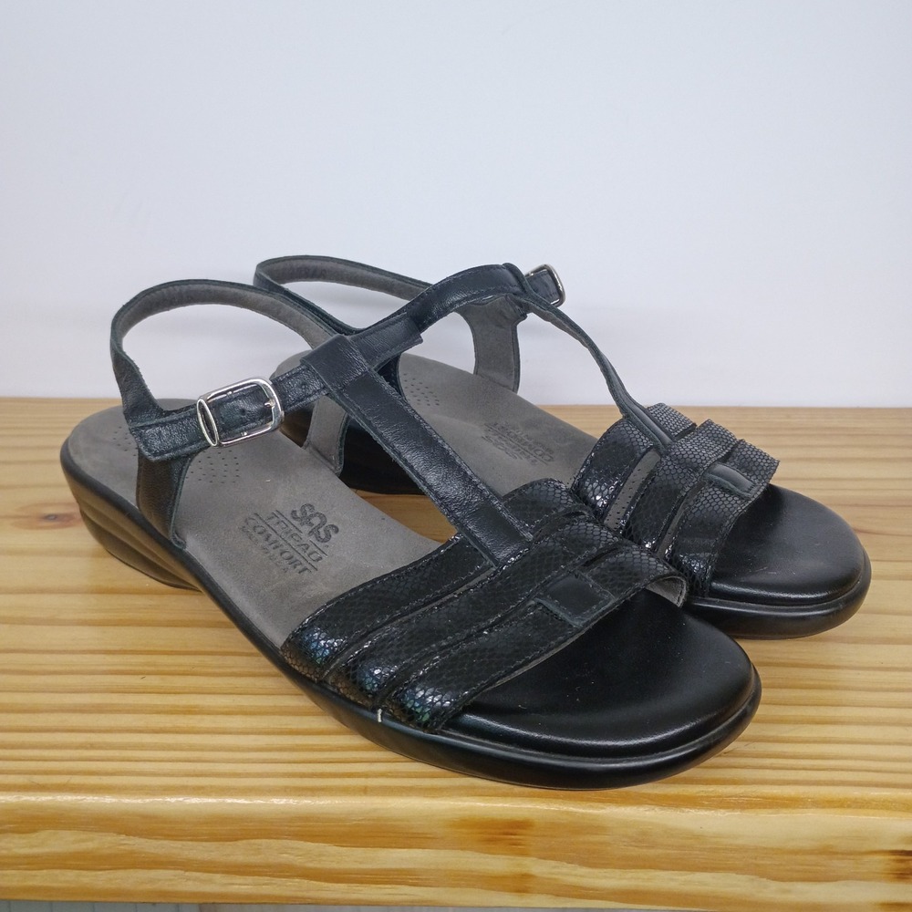 SAS Tripad Capri Snakeskin Leather Strappy Comfort Sandals Buckle Black 7.5 M